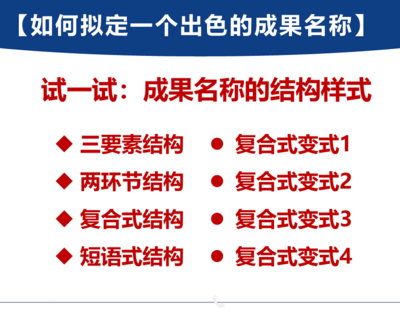 【模拟练习】浏览下列30个国家级获奖成果的名称，从中选择一个“一见钟情”的，介绍选择这个成果名称的理由